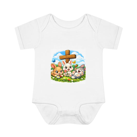 Easter Baby Bodysuit - Happy Easter Bunnies Cross Design