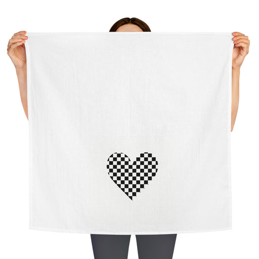 Checkerboard Heart Tea Towel - Black & White Kitchen Decor